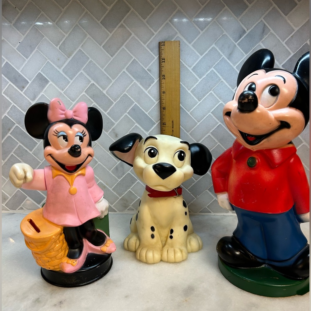 Vintage Mickey, Minnie Mouse‎, and Dalmation Coin Piggy Banks Walt Disney